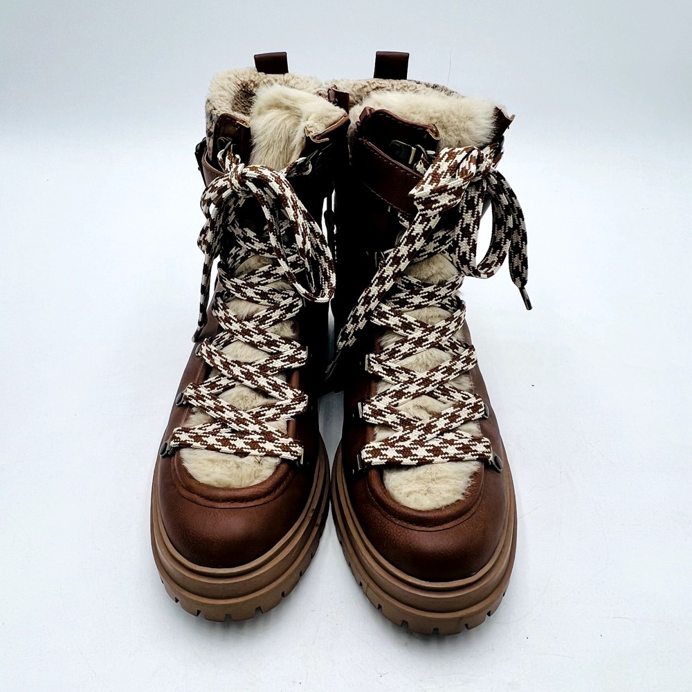 Circus NY Sam Edelman Boots Chunky Heel Boots Lace Up Boots Women 9M Brown Fur